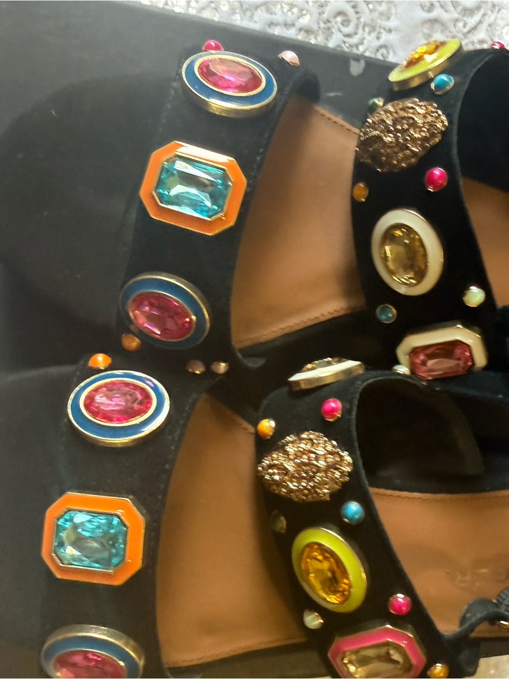 Kurt Geiger Set Black Jeweled Sandals with matching clutch purse set 9.5 - Picture 6 of 11